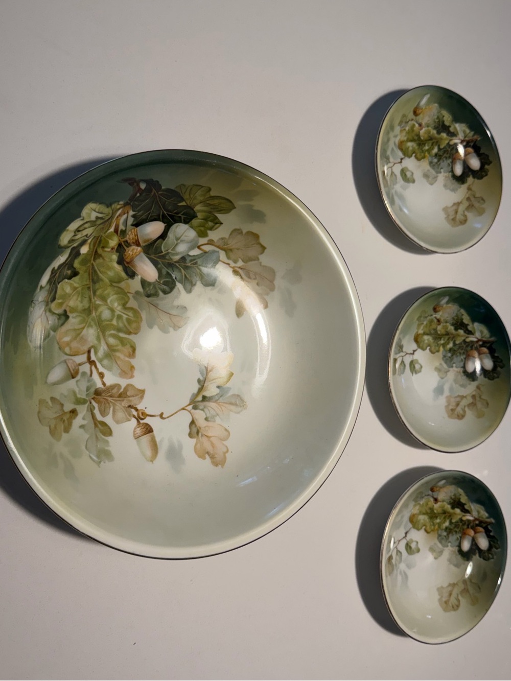 VTG Reinhold Schlegelmilch Hand-painted Oak Leaf Acorn Porcelain 4 Bowls